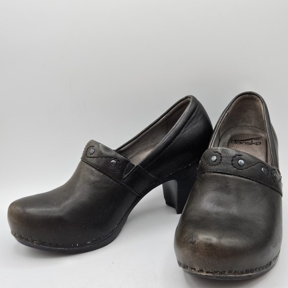 Dansko Riki antique green/ brown leather 2.5" clog loafers 38 US size 7.5 / 8 - Picture 15 of 16